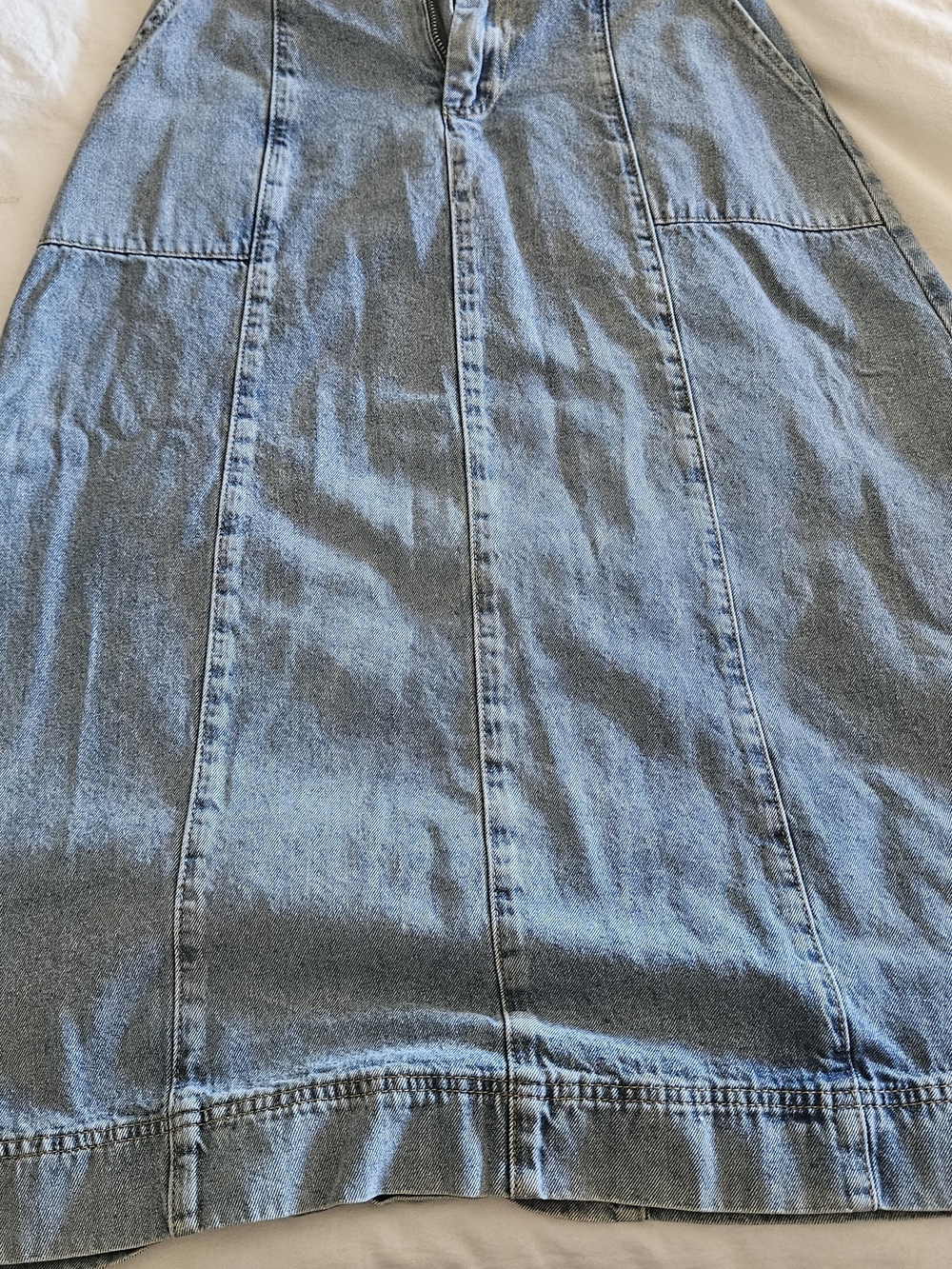 Classic Light Blue Denim Midi Skirt - Casual Panel Design